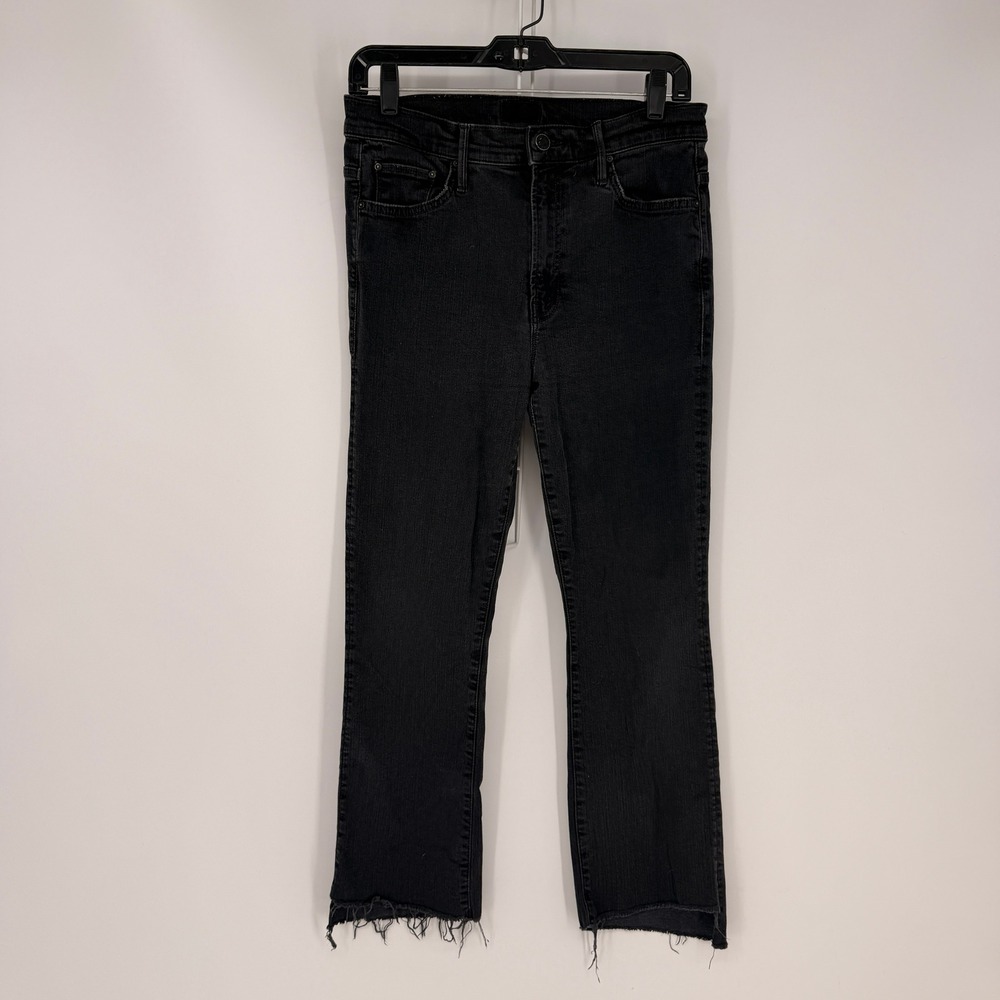 Mother The Insider Crop Step Fray Jeans Womens 29 Black High Rise Slim Bootcut